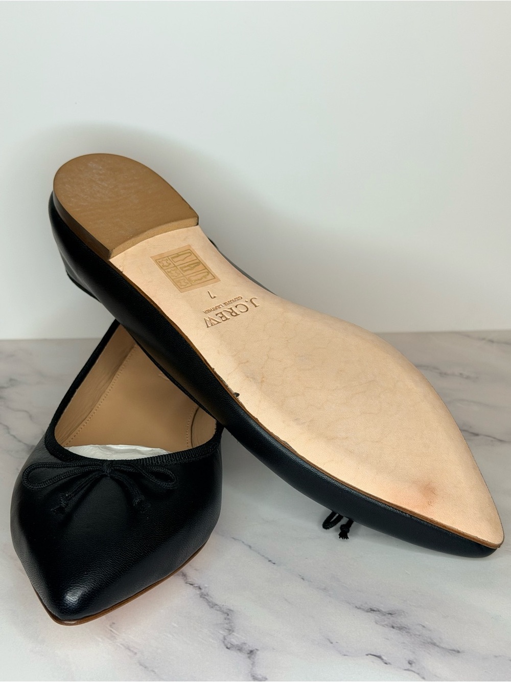 🥿 J.Crew Gemma Ballet Flats Black Leather Pointed Toe Size 7 - Picture 6 of 6